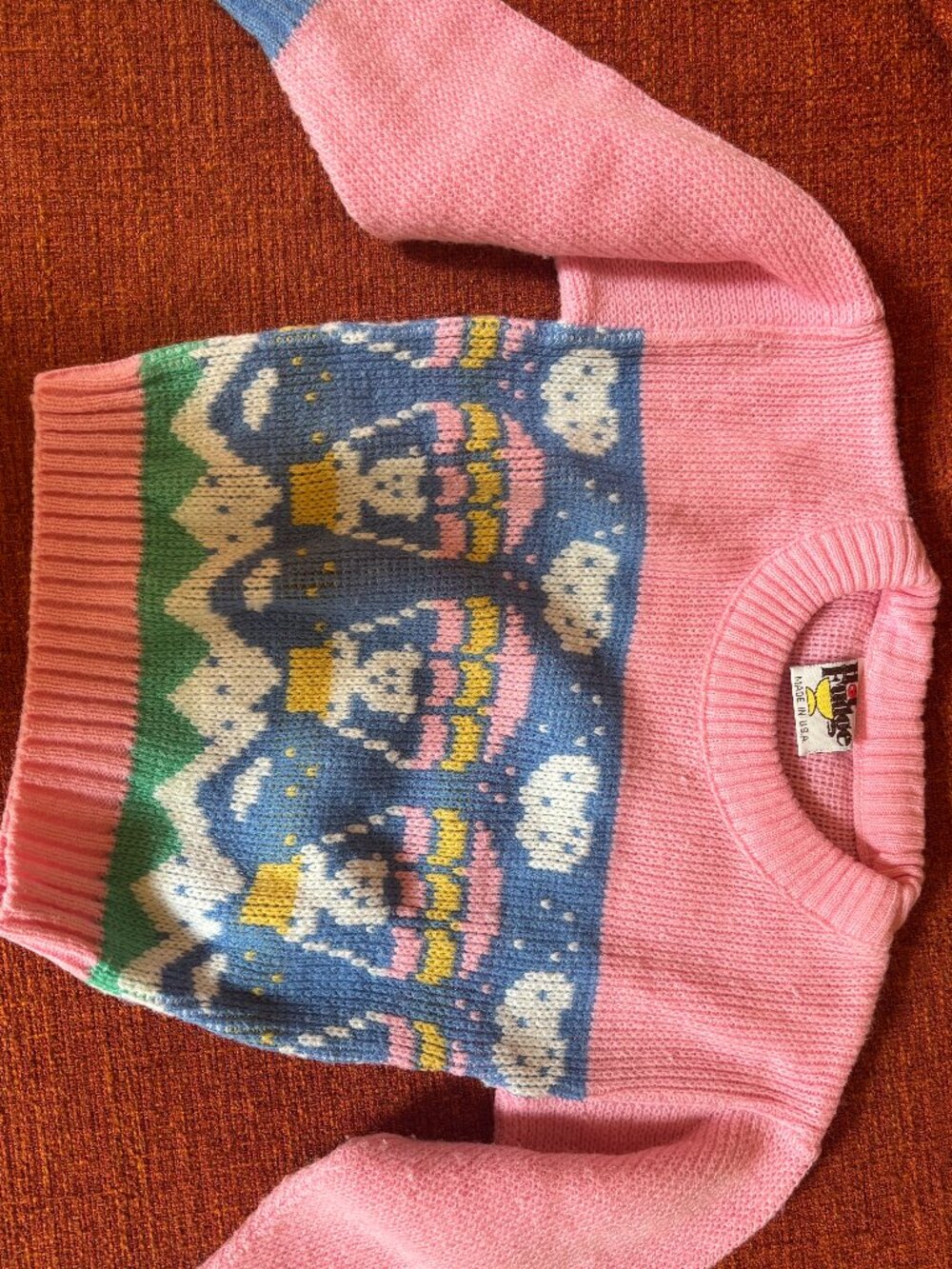 Vintage Hot Fudge 1990s Pink Hot Air Balloon Girl's Knit Acrylice Sweater